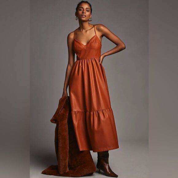 chinese dress ladies By Anthropologie Faux Leather One-Shoulder Asymmetrical Midi Dress